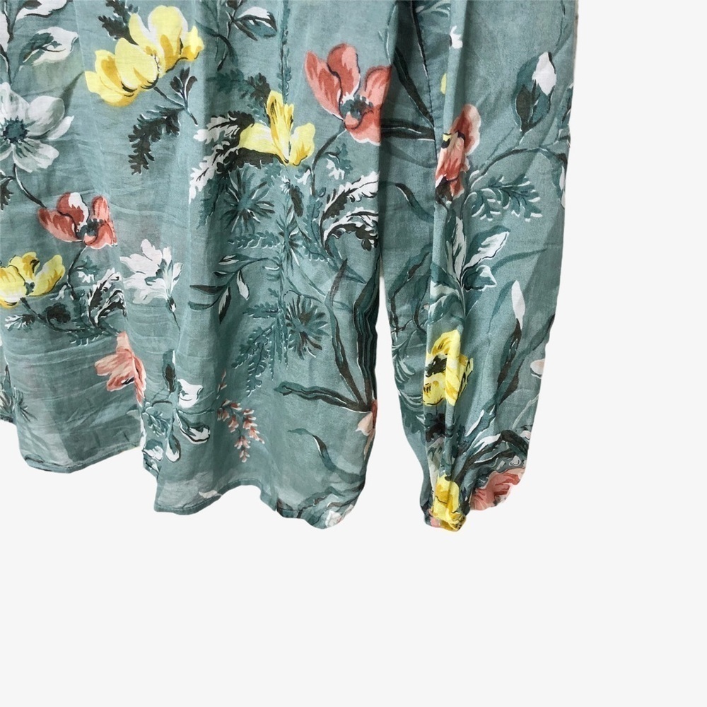 Loft Floral Print Tie Neck Blouse Size Medium Green 70187 Women’s - Picture 6 of 8